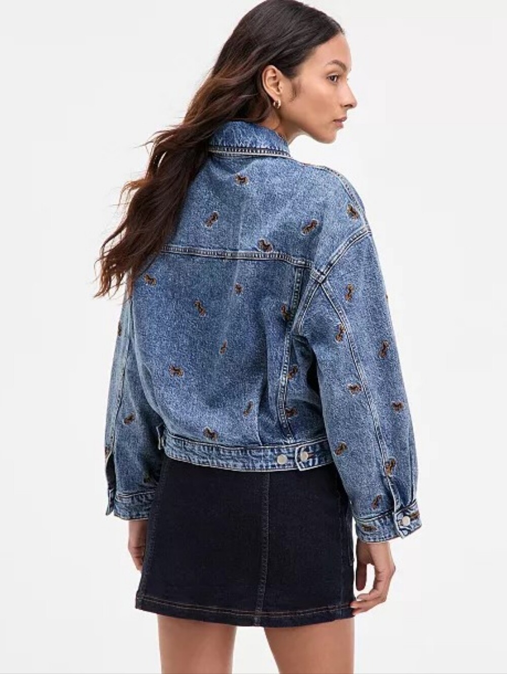Avec Les FillesWomen's Horse Embroidered Denim Trucker Jacket Size M